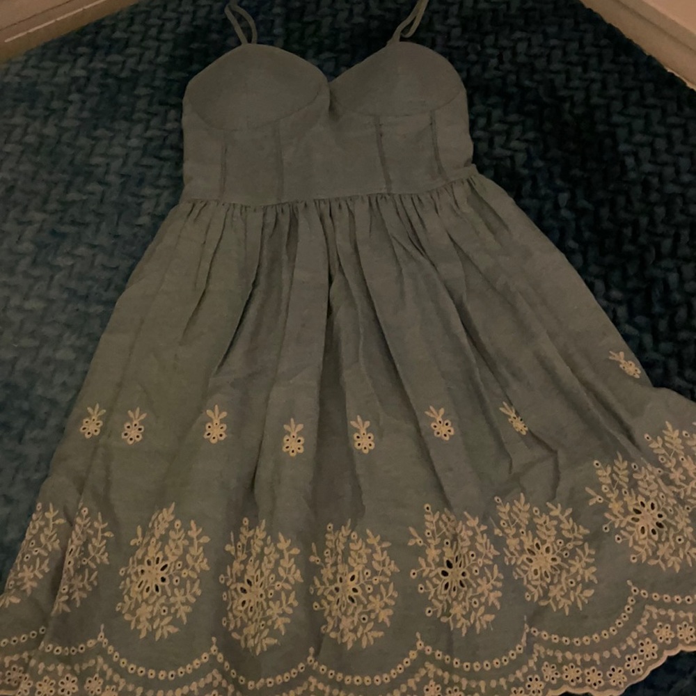 Vintage corset denim dress with lace trim